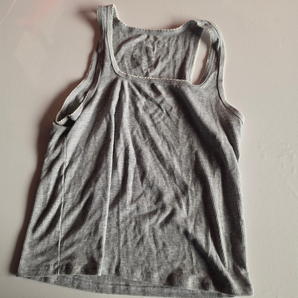 Live 2 Lounge Womens Gray Ribbed Tank Top Lace Trim Square Neck Med RN71222